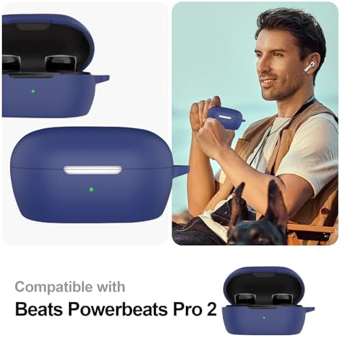 Coque Beats Powerbeats Pro 2 en Silicone Liquide et Cuir Souple - Protection Complète, Imperméable, Anti-Chute - Bleu